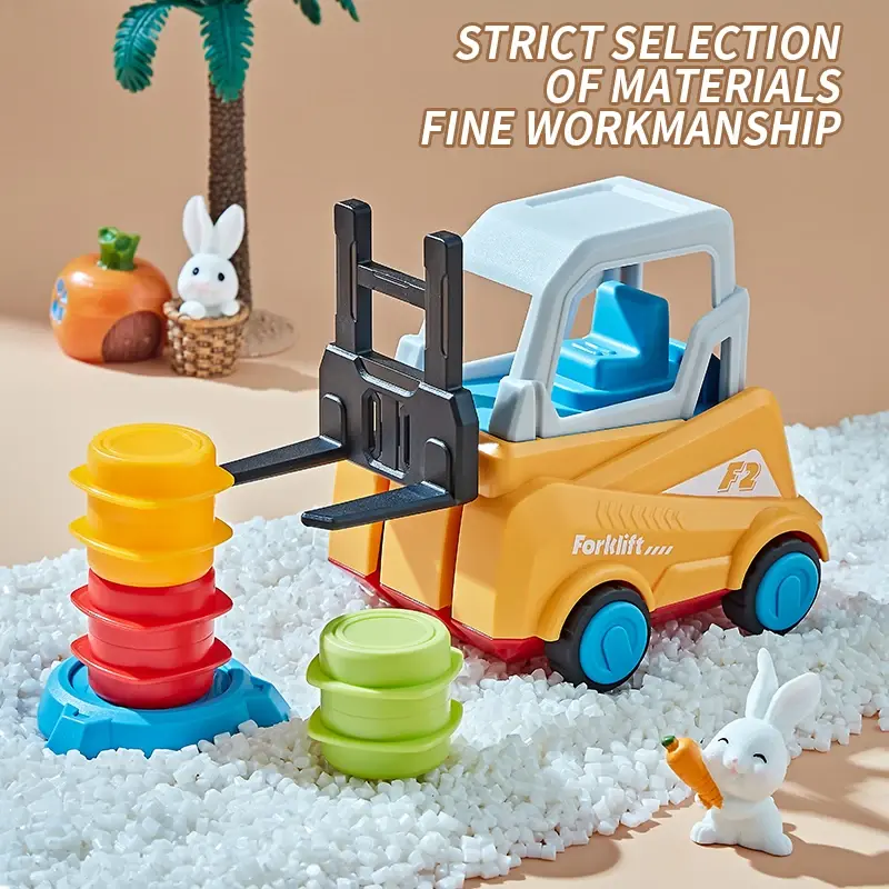 Children's Engineering Forklift Truck Press Push Car Model Stack Drums Game Simulated Forklift Transport Kids Educational Toys