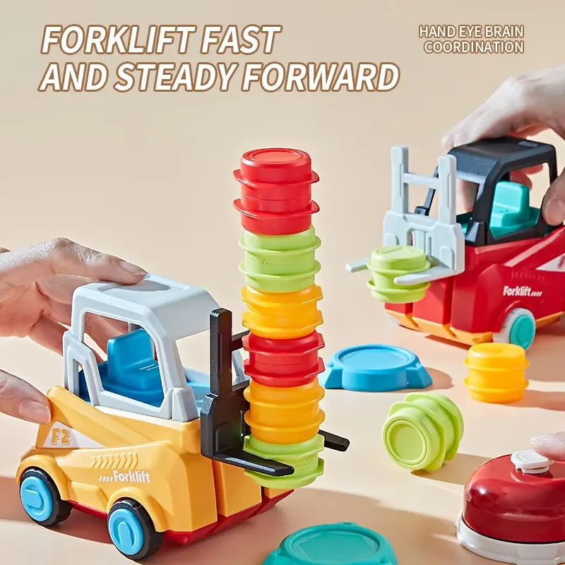 Children's Engineering Forklift Truck Press Push Car Model Stack Drums Game Simulated Forklift Transport Kids Educational Toys