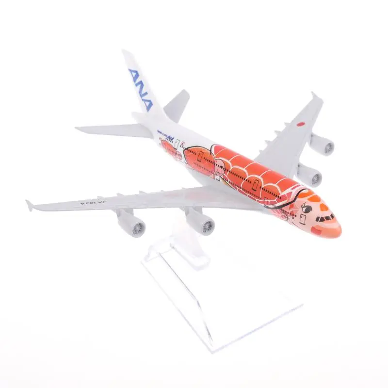 1 Set Orange Sea Turtle Airbus 380 A380 Airways Metal Alloy Diecast Airplane 16CM Air Japan ANA Airlines Airplane Model Toy
