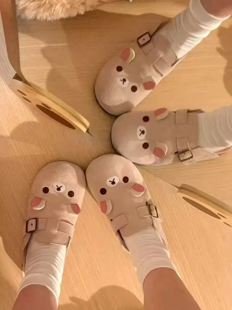Rilakkuma Anime Themed Women's Shoes 2025 New Retro Half Baotou Design Thick Bottom Cartoon Bear Sister Shape Toy Figure