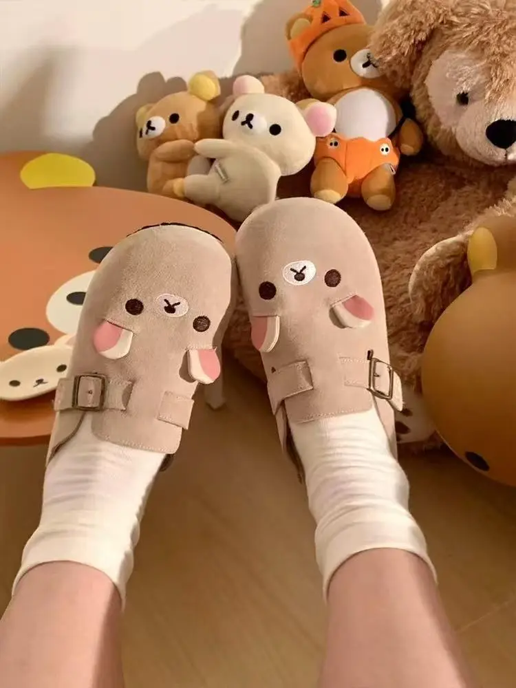Rilakkuma Anime Themed Women's Shoes 2025 New Retro Half Baotou Design Thick Bottom Cartoon Bear Sister Shape Toy Figure