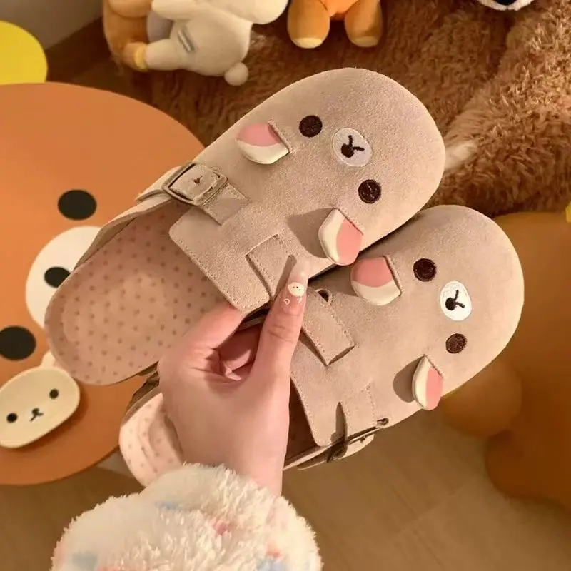 Rilakkuma Anime Themed Women's Shoes 2025 New Retro Half Baotou Design Thick Bottom Cartoon Bear Sister Shape Toy Figure