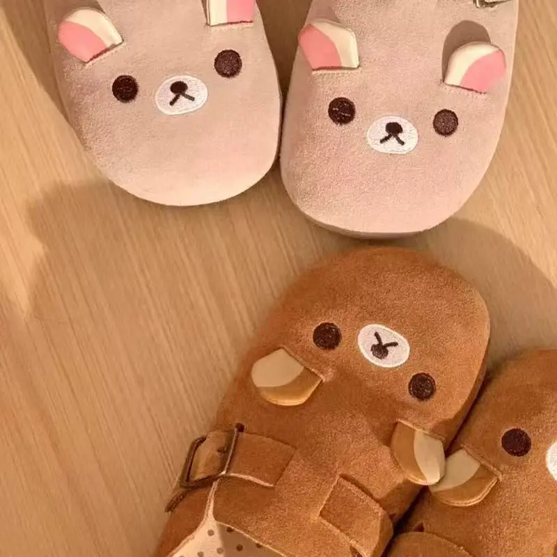 Rilakkuma Anime Themed Women's Shoes 2025 New Retro Half Baotou Design Thick Bottom Cartoon Bear Sister Shape Toy Figure