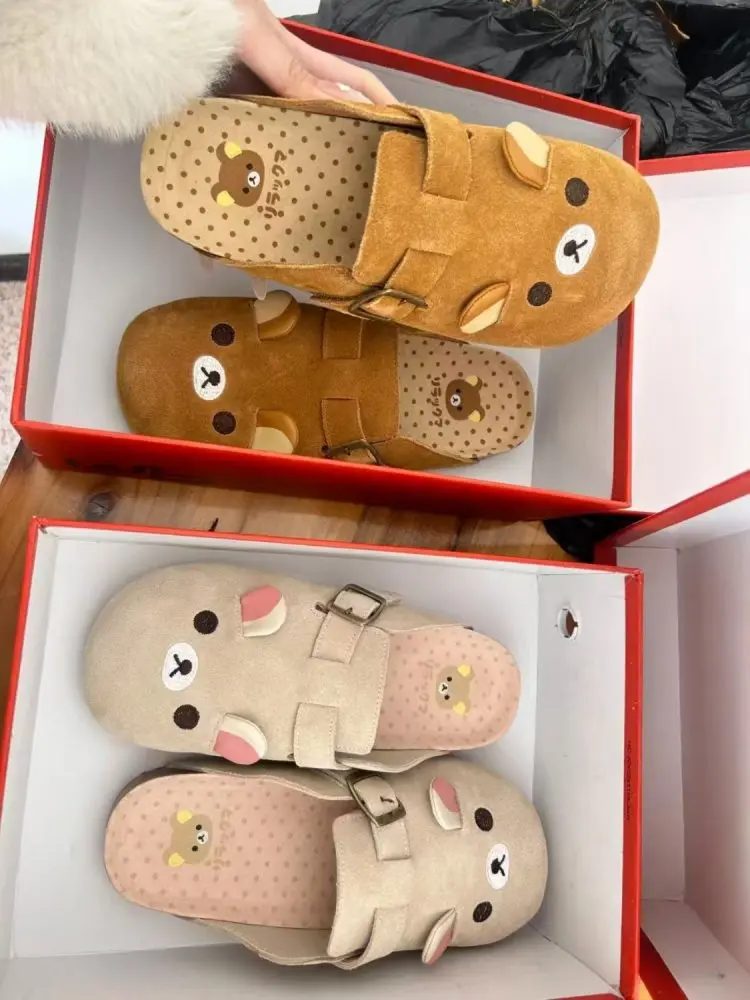 Rilakkuma Anime Themed Women's Shoes 2025 New Retro Half Baotou Design Thick Bottom Cartoon Bear Sister Shape Toy Figure