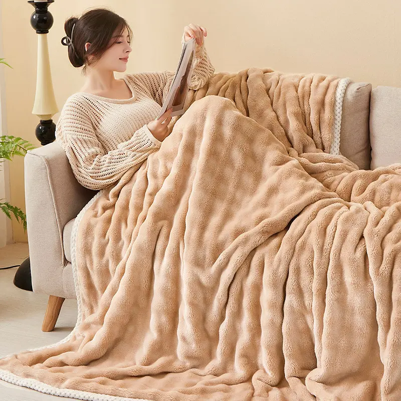 Imitation Rabbit Fur Tos Milk Velvet Edge Wrapped Blanket, Thick Blanket, Naked Sleeping Nap Blanket, Dirt Resistant Blanket