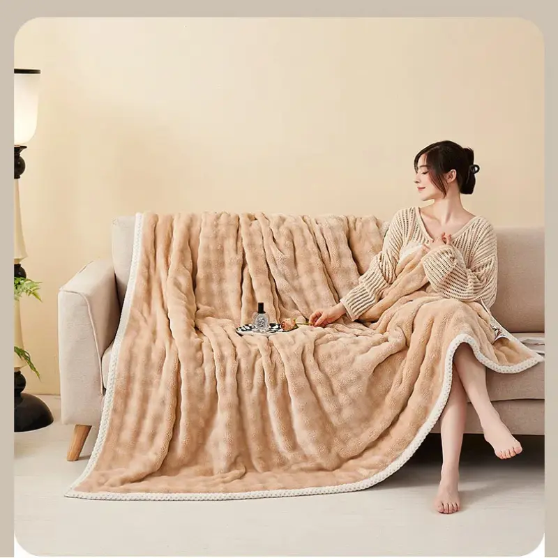 Imitation Rabbit Fur Tos Milk Velvet Edge Wrapped Blanket, Thick Blanket, Naked Sleeping Nap Blanket, Dirt Resistant Blanket