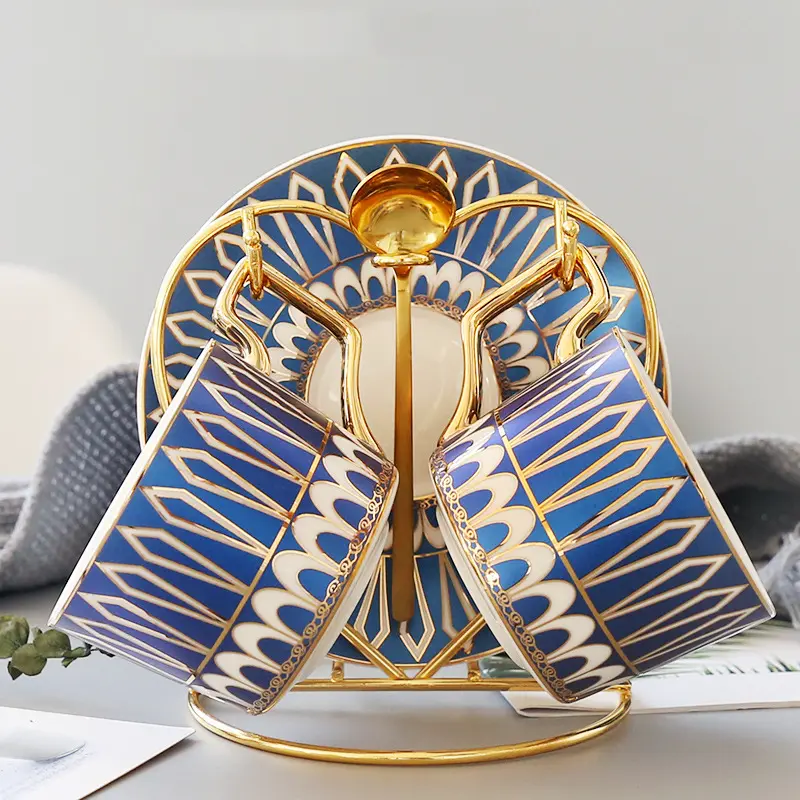 British Light Luxury Coffee Cup and Saucer Set Nordic Tea Cup Matt Porcelain Tea Set Gold Inlay Mug Breakfast Cup
