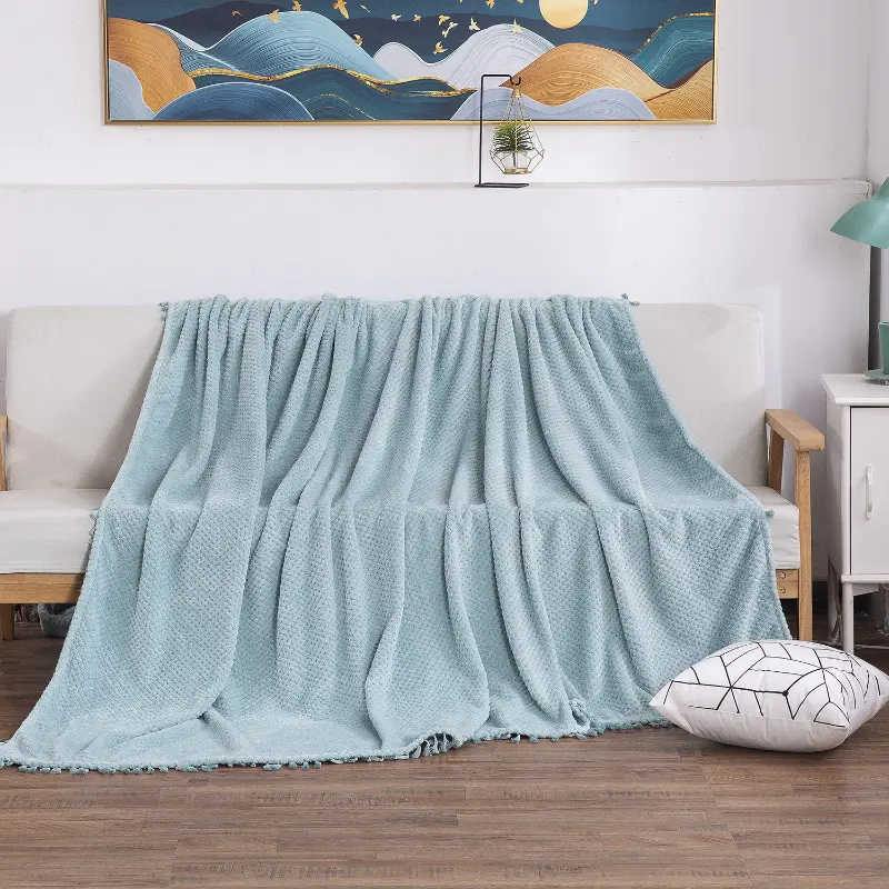 Soft Flannel Sofa Blankets with Tassels Coral Fleece Throw Blankets Sofa Cover Beds Cover Bedspread Fluffy Plaid Blankets