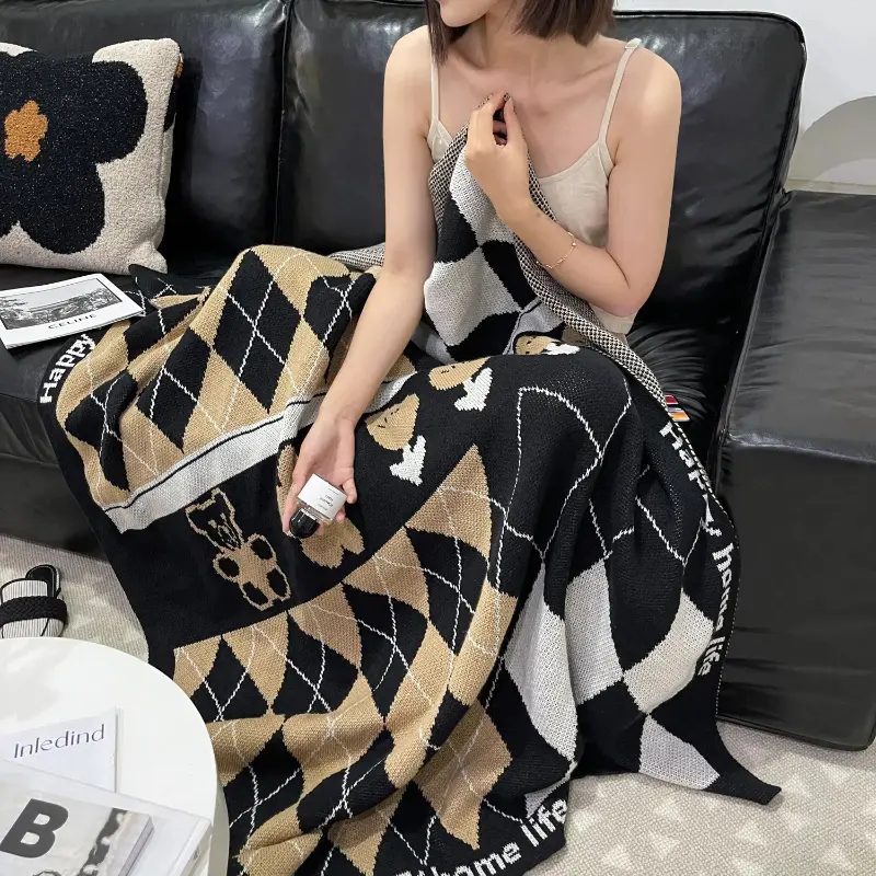 Cute Cartoon Universal Knitted Blanket Office Nap Air Conditioning Cover Blanket Children Sofa Bed End Decorative Blanket Shawl