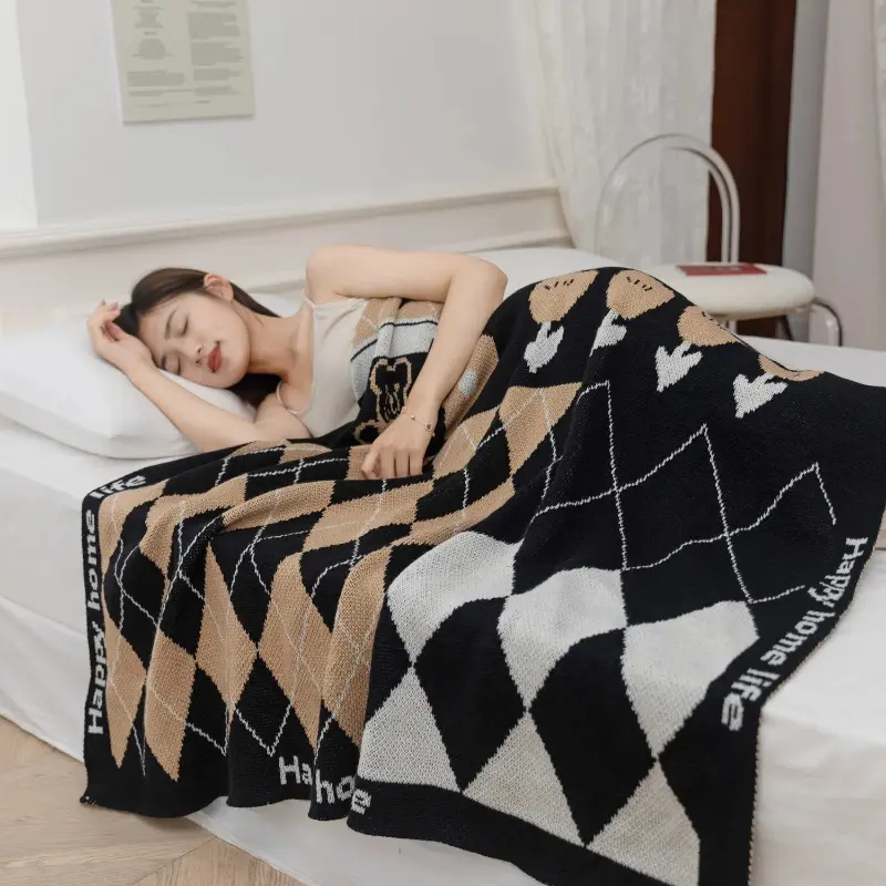Cute Cartoon Universal Knitted Blanket Office Nap Air Conditioning Cover Blanket Children Sofa Bed End Decorative Blanket Shawl