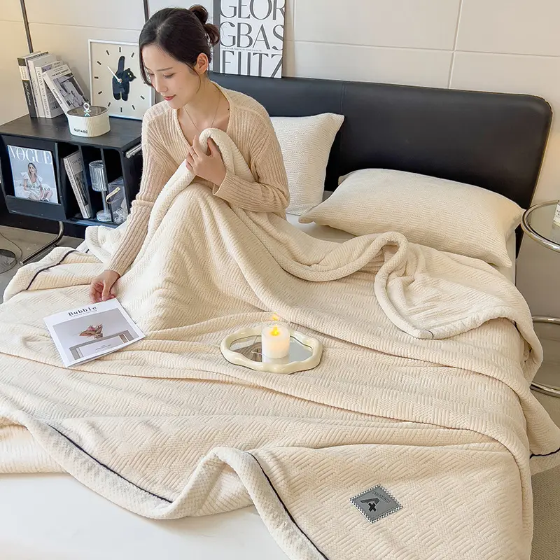 Niche Solid Color Knitted Blanket, Office Nap Blanket, Single Person Sofa Blanket, Coral Fleece Air Conditioning Blanket Bedding