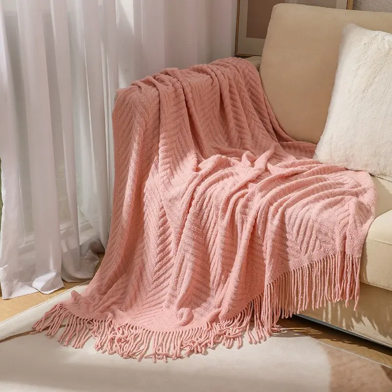 Textile City Ins American Vintage Tassel Knitted Throw Blanket Home Decor Sofa Cover Plaid Jacquard Quality Acrylic Warm Blanket