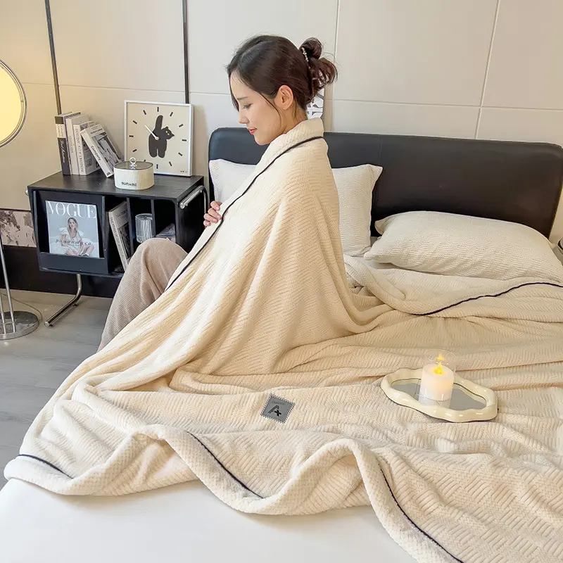 Niche Solid Color Knitted Blanket, Office Nap Blanket, Single Person Sofa Blanket, Coral Fleece Air Conditioning Blanket Bedding