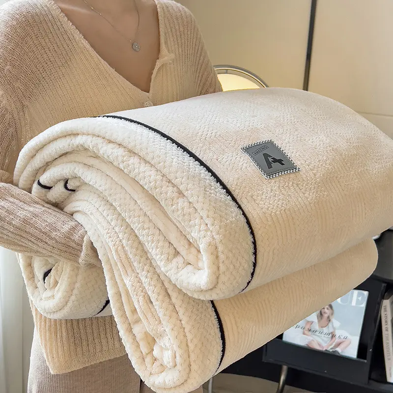 Niche Solid Color Knitted Blanket, Office Nap Blanket, Single Person Sofa Blanket, Coral Fleece Air Conditioning Blanket Bedding