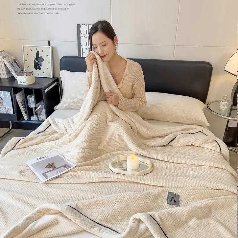 Niche Solid Color Knitted Blanket, Office Nap Blanket, Single Person Sofa Blanket, Coral Fleece Air Conditioning Blanket Bedding