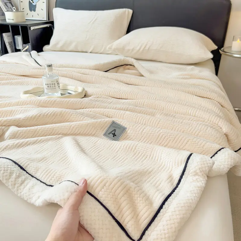 Niche Solid Color Knitted Blanket, Office Nap Blanket, Single Person Sofa Blanket, Coral Fleece Air Conditioning Blanket Bedding