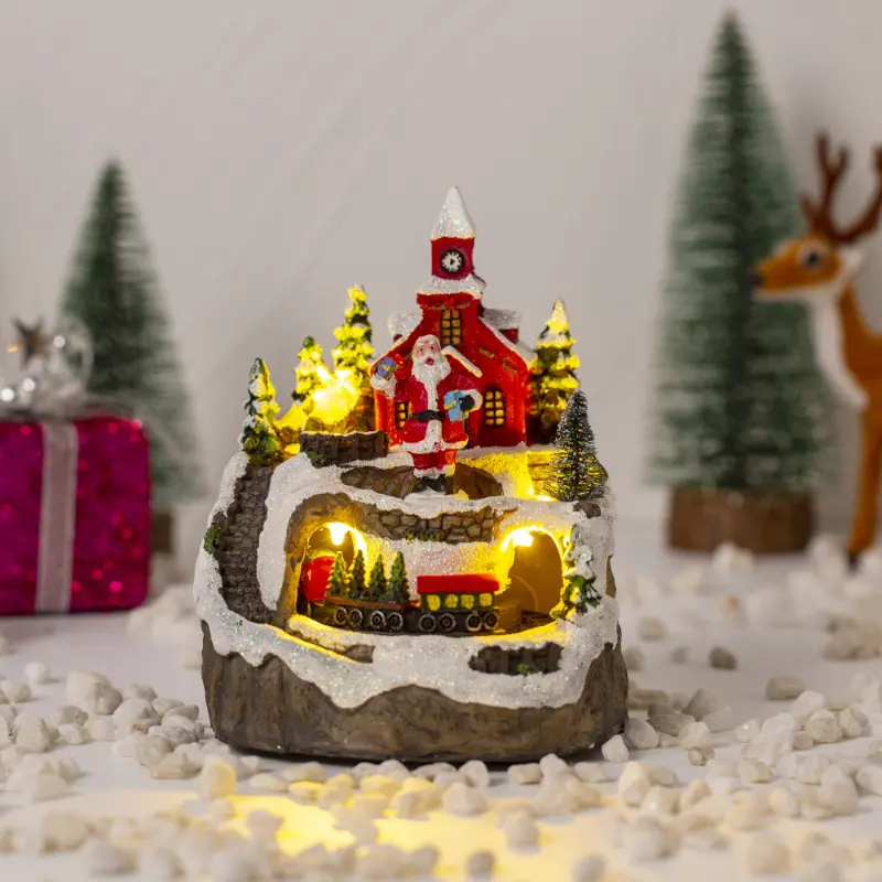 Christmas New Product Creative Ornament Electric Music Light House Snowhouse Christmas Gift Resin Crafts Christmas