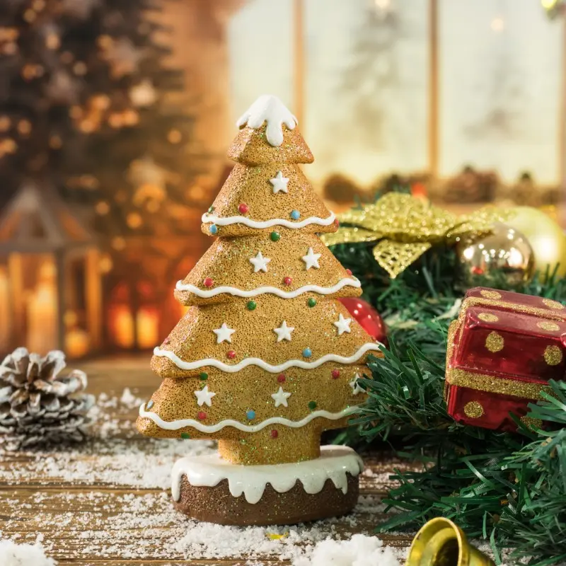 NORTHEUINS Resin Gingerbread Christmas Tree Ornament Christmas Winter Santa Death Statue Home Study Room Tabletop Decor New