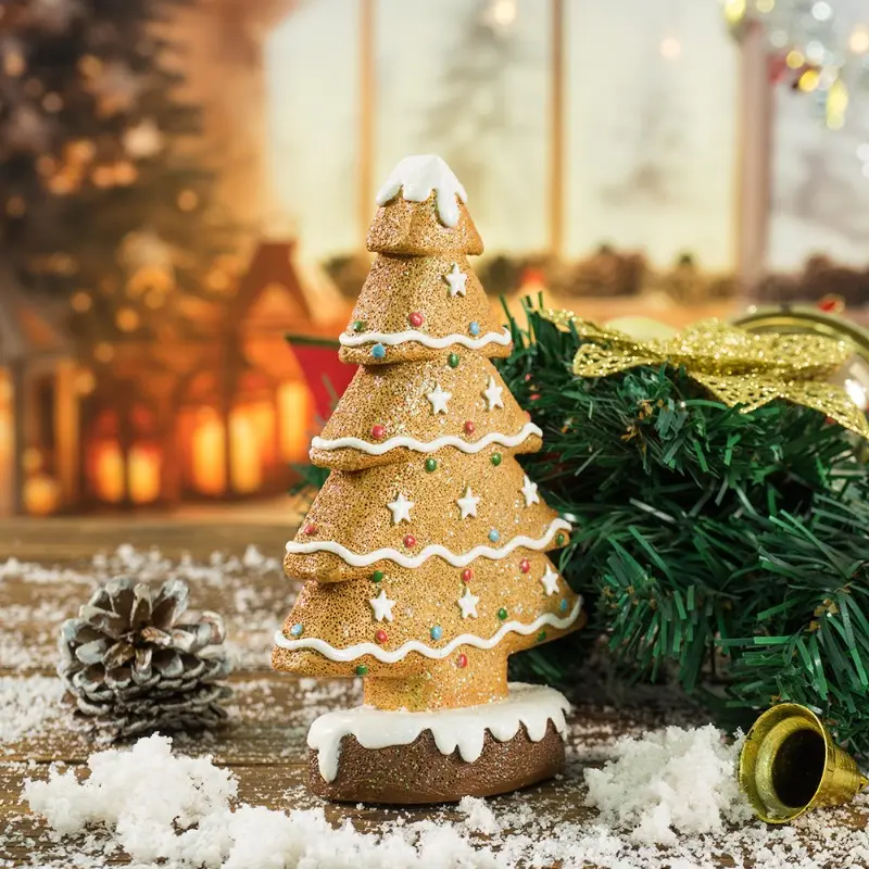 NORTHEUINS Resin Gingerbread Christmas Tree Ornament Christmas Winter Santa Death Statue Home Study Room Tabletop Decor New