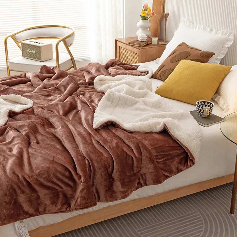 Simple Solid Color Lamb Wool Double-layer Blanket, Macaron Color Tafu Velvet Coral Velvet Sofa Cover Blanket, Resistant to Dirt