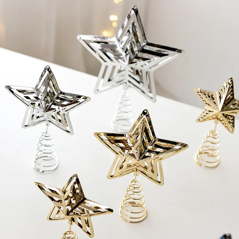 Chritmas Glitter Star Trees Topper Exquisite Iron Star Metal Ornament Tree Decor for Home Bar Xmas Trees Decor