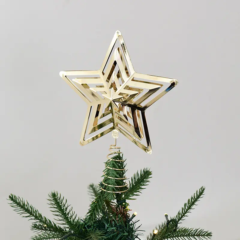 Chritmas Glitter Star Trees Topper Exquisite Iron Star Metal Ornament Tree Decor for Home Bar Xmas Trees Decor