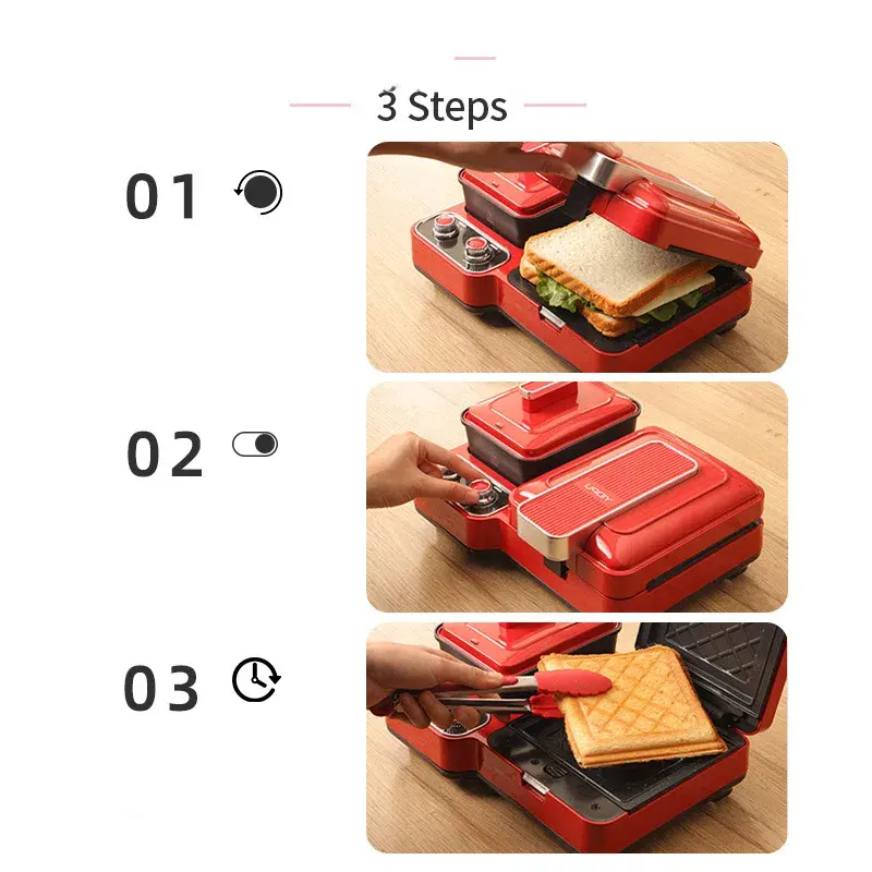 220V Electric Sandwich Maker Home Multifunctional Breakfast Maker Electric Frying Pan Multi Cooker Fast Cooking