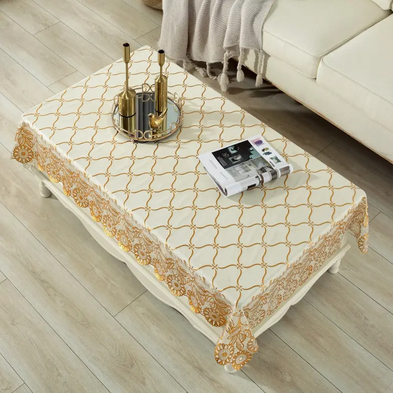 Table Linen Waterproof Oil-proof Tablecloth Non-washing Tea Table Cloth Hot Gold PVC Household Table Cloth Accessories