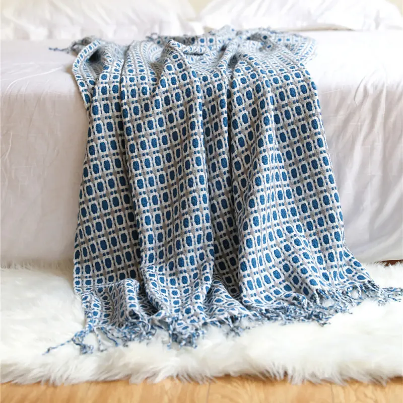 Nordic Knitted Blanket Travel Blanket Plaid Bed Khaki Sofa Throw Rug with Tassels Vintage Thin Summer Air Condition Blankets