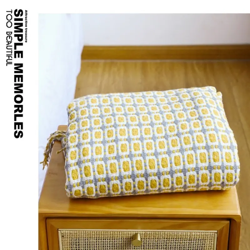 Nordic Knitted Blanket Travel Blanket Plaid Bed Khaki Sofa Throw Rug with Tassels Vintage Thin Summer Air Condition Blankets