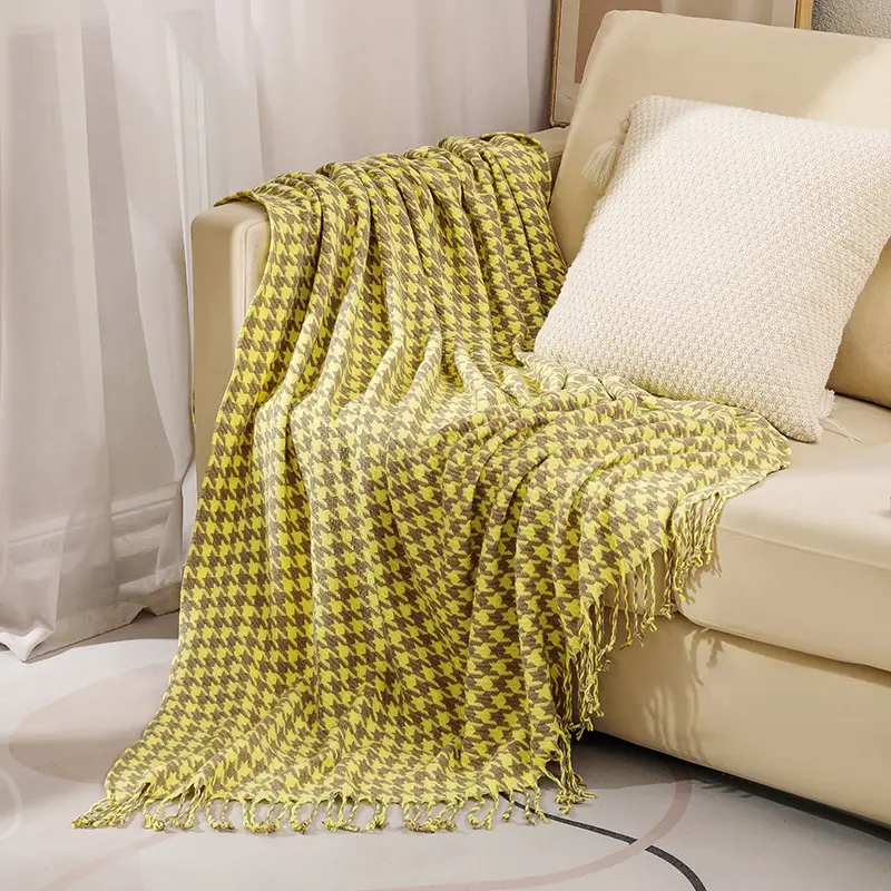 Nordic Knitted Blanket Travel Blanket Plaid Bed Khaki Sofa Throw Rug with Tassels Vintage Thin Summer Air Condition Blankets