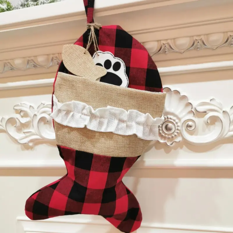 Christmas Stocking Fish Design Christmas Stockings Bone/Fish Shaped Xmas Socks Gift Bag New Year Decor Stockings