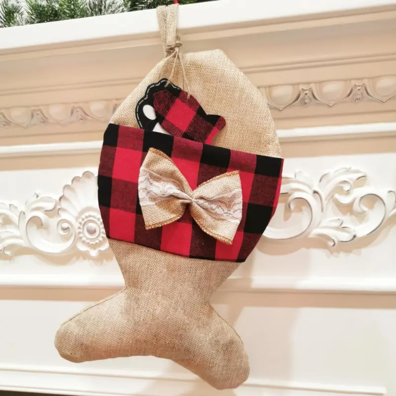 Christmas Stocking Fish Design Christmas Stockings Bone/Fish Shaped Xmas Socks Gift Bag New Year Decor Stockings