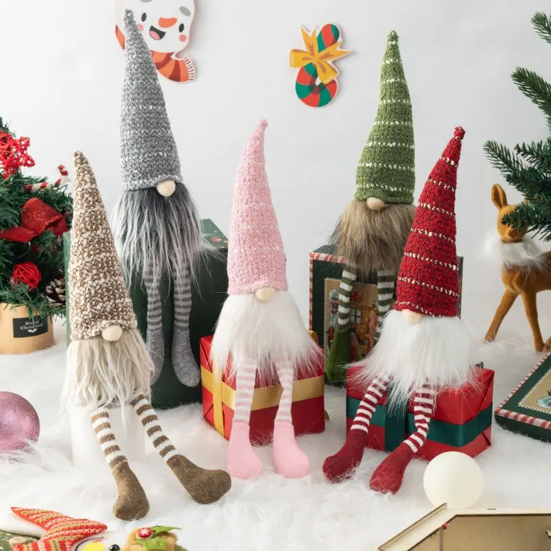 Christmas Faceless Gnome Desktop Decor Mini Dwarf Statue Striped Knitting Hat Santa Elf Plush Toy Small Table Ornaments