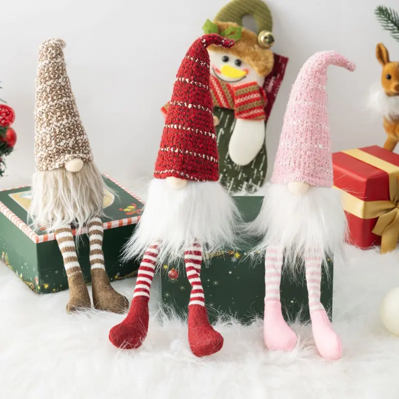 Christmas Faceless Gnome Desktop Decor Mini Dwarf Statue Striped Knitting Hat Santa Elf Plush Toy Small Table Ornaments