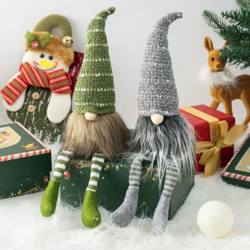 Christmas Faceless Gnome Desktop Decor Mini Dwarf Statue Striped Knitting Hat Santa Elf Plush Toy Small Table Ornaments