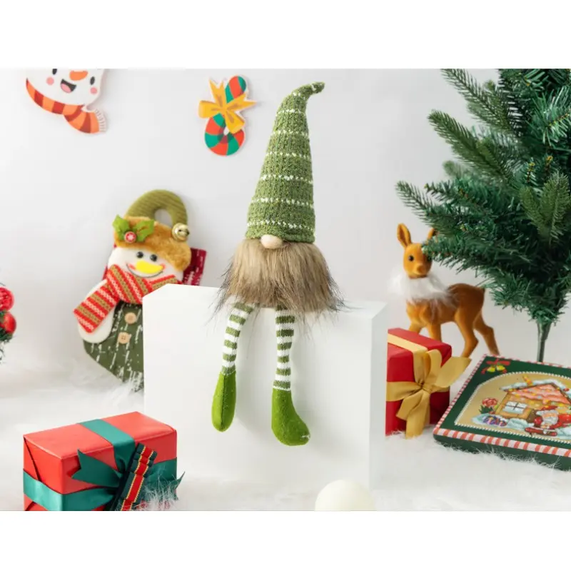 Christmas Faceless Gnome Desktop Decor Mini Dwarf Statue Striped Knitting Hat Santa Elf Plush Toy Small Table Ornaments