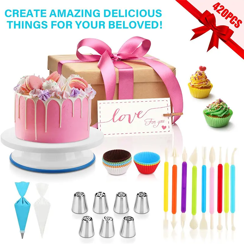 420pcs Beginners Ultimate Complete Cake Decorating Supplies Kit - Perfect for DIY Cake Design. Includes Cake Turntable, Pastr.