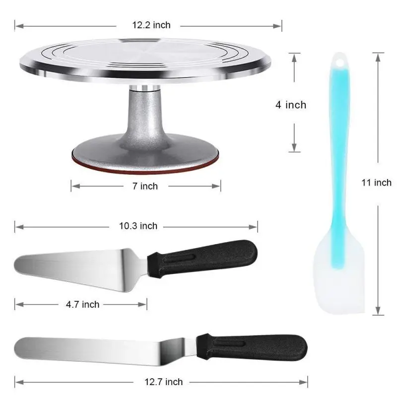 7Pcs/set Turntable Cake Decoration Accessories Set Metal Stainless Steel Pastry Spatula Scraper Rotating Cake Stand Tools