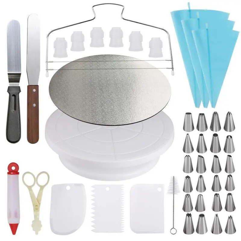 7Pcs/set Turntable Cake Decoration Accessories Set Metal Stainless Steel Pastry Spatula Scraper Rotating Cake Stand Tools