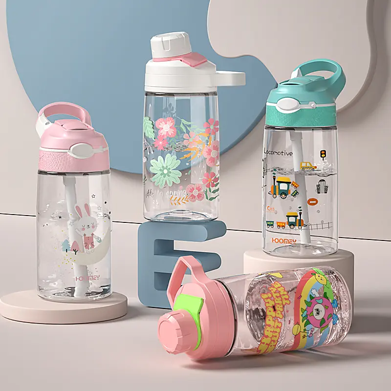 450ml Dinosaur Children's Water Bottle With Straw for Kids School Kids Cup BPA Free Leakproof Plastic Boys girls Water Bottles
