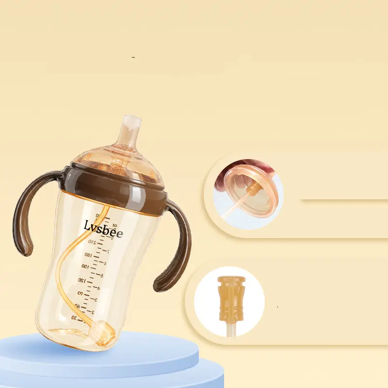 Newborn Baby Bottles Wide Mouth Feeding Bottle Water Cup Child Rest Bottle Nipple Drinking Duck Nipple Cup Learn to Drink 280ML