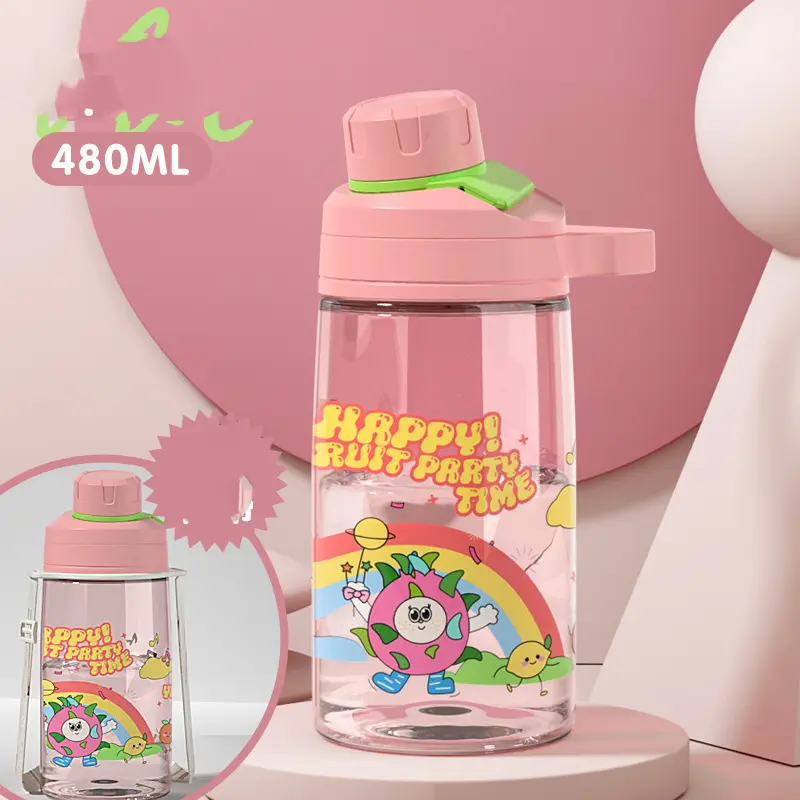 450ml Dinosaur Children's Water Bottle With Straw for Kids School Kids Cup BPA Free Leakproof Plastic Boys girls Water Bottles