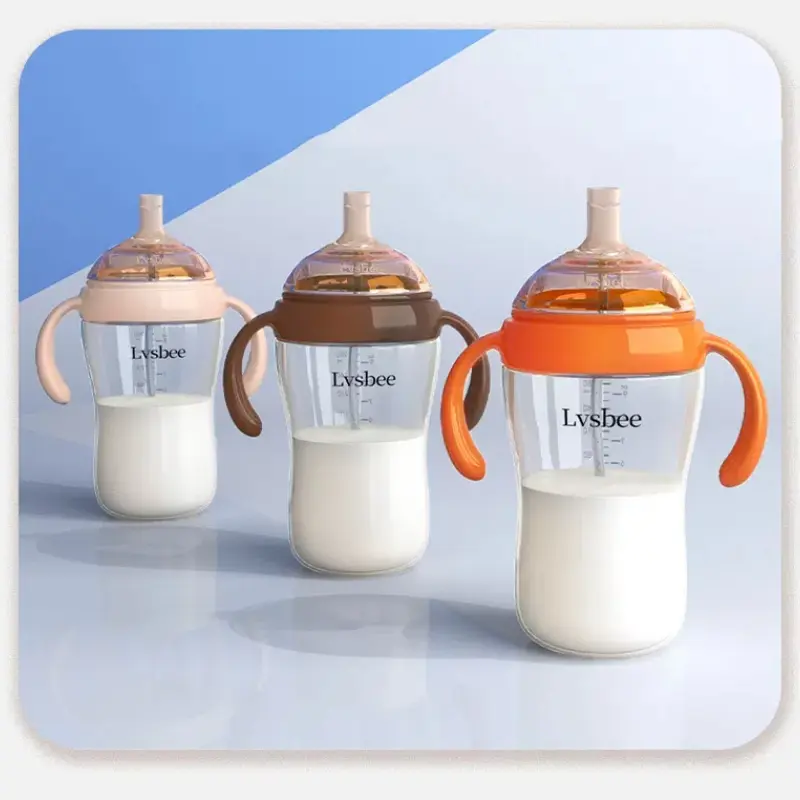 Newborn Baby Bottles Wide Mouth Feeding Bottle Water Cup Child Rest Bottle Nipple Drinking Duck Nipple Cup Learn to Drink 280ML