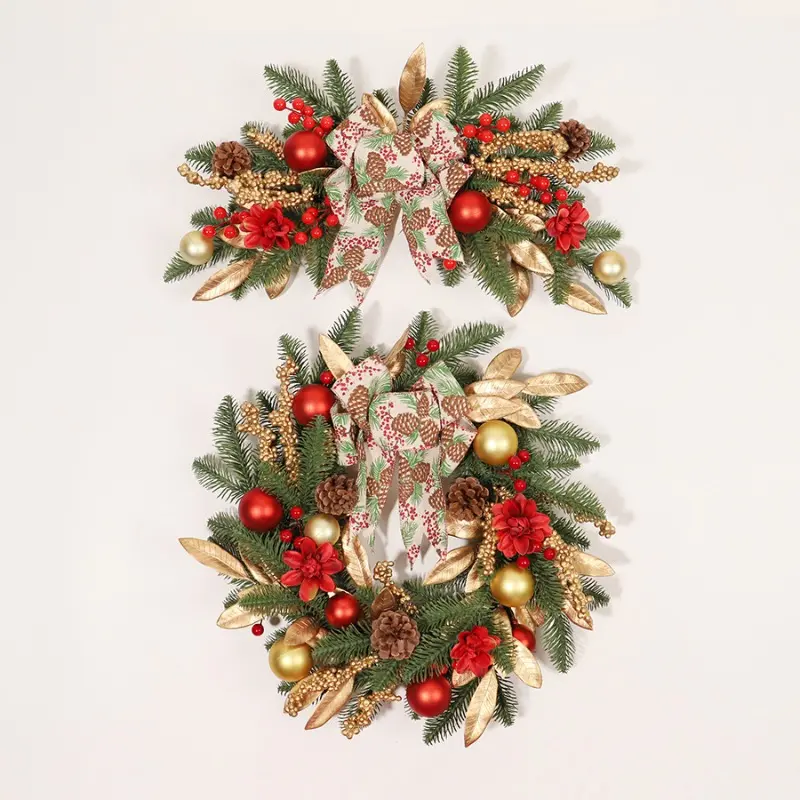 Christmas Wreath European and American Wall Hanging Inverted Tree Golden Red Atmosphere Staircase Door Hanging Ornament