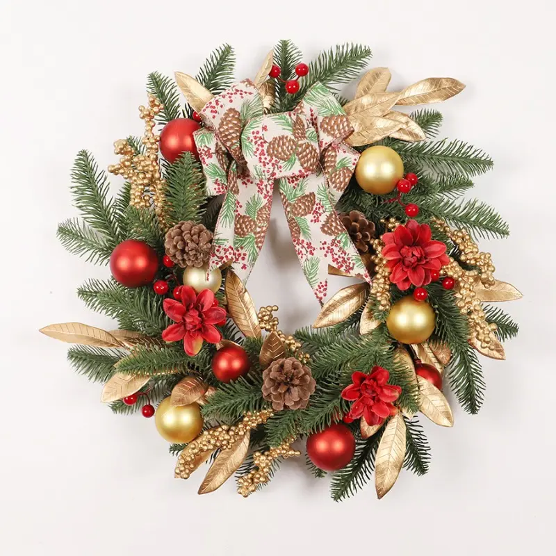 Christmas Wreath European and American Wall Hanging Inverted Tree Golden Red Atmosphere Staircase Door Hanging Ornament