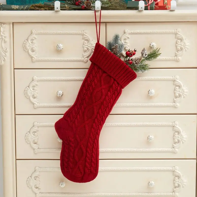 Knitting Christmas Stockings For Gift Large Size Cable Knit Stocking Christmas Decorations For Party Xmas Tree Ornament Gift Bag