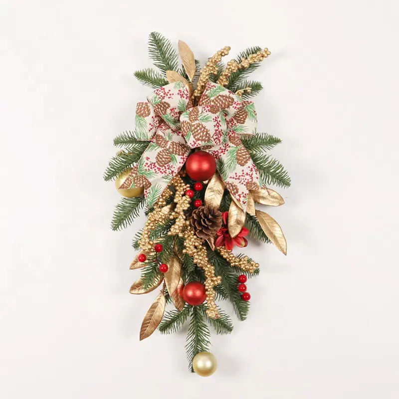 Christmas Wreath European and American Wall Hanging Inverted Tree Golden Red Atmosphere Staircase Door Hanging Ornament