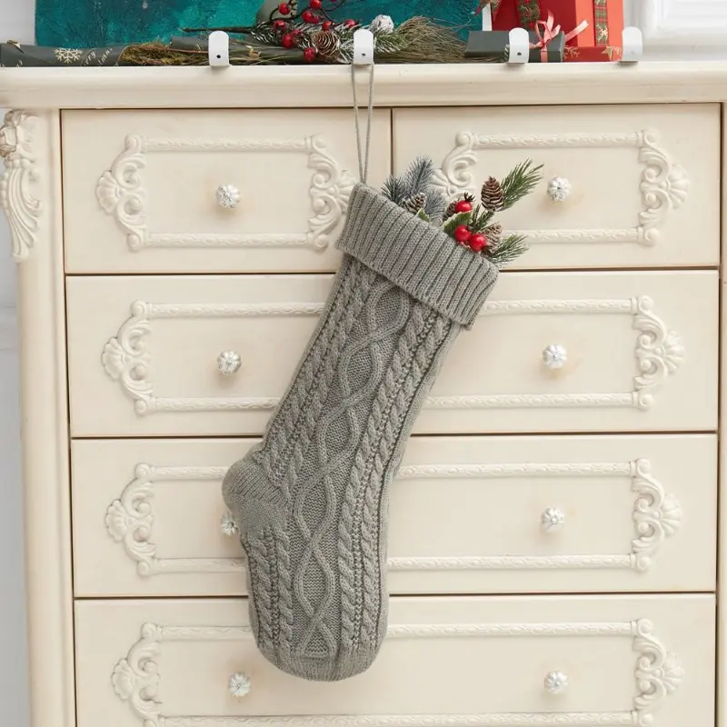 Knitting Christmas Stockings For Gift Large Size Cable Knit Stocking Christmas Decorations For Party Xmas Tree Ornament Gift Bag