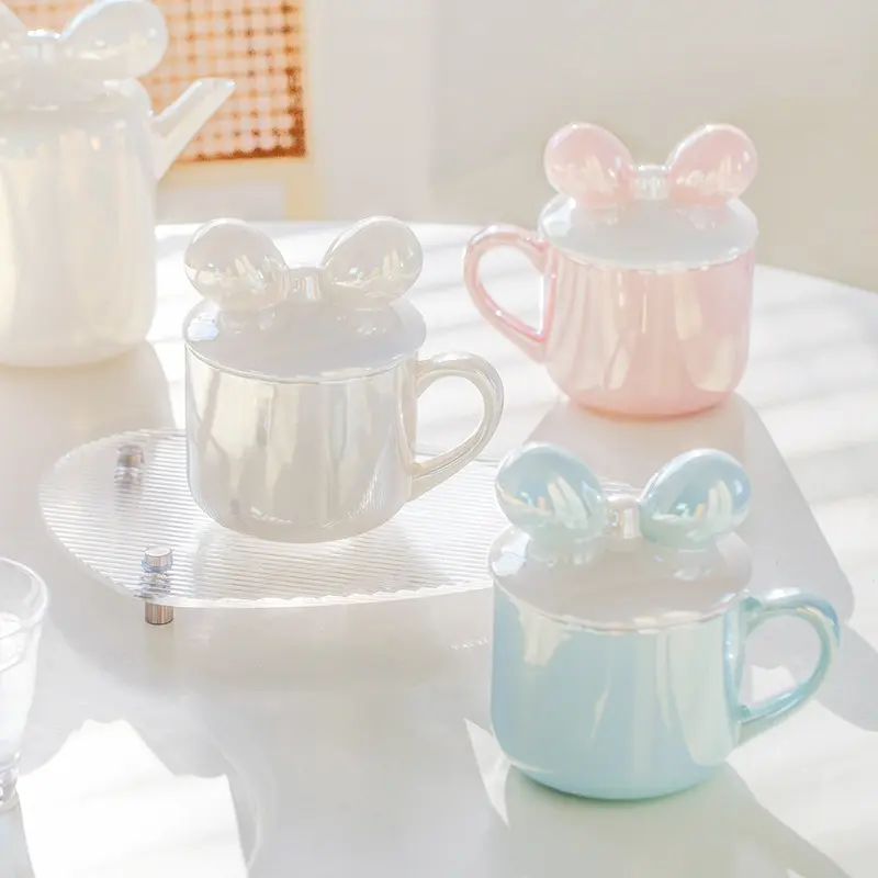 Cute Ceramic Cup with Lid, Suitable for Couples, Milk, Coffee, Beverages, Afternoon Tea, and Gifts with High Aesthetic Value